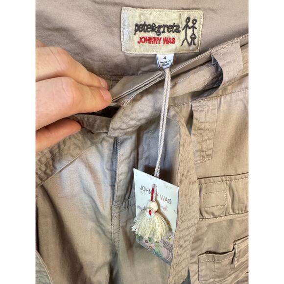 JOHNNY WAS NWT Pete & Greta Tyla Belted Cargo Pants Khaki Size 4 Cotton Blend - Picture 3 of 11